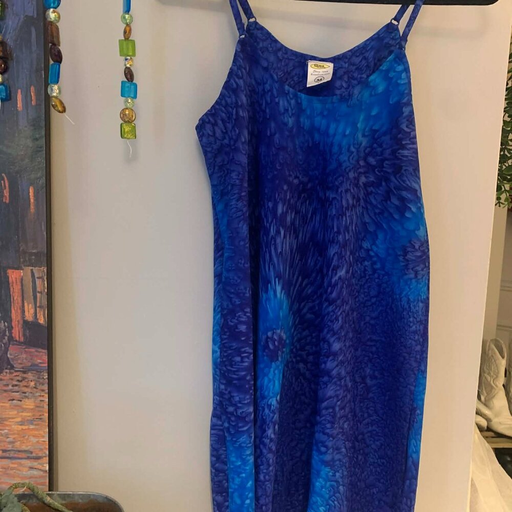 Indigo/ Blue Tie Dye Short Summer Dress - Picture 2 of 5